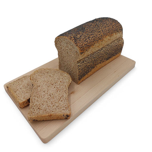 Afbeelding van Bruin tarwebrood met maanzaad deco